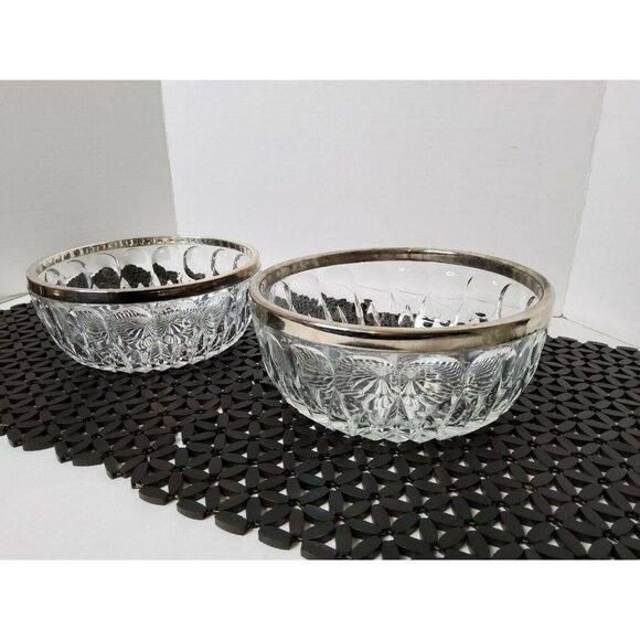 Vintage Lead Chrystal Starburst Silver Plated Trim set Of 2 serving Bowls. - Picture 2 of 5